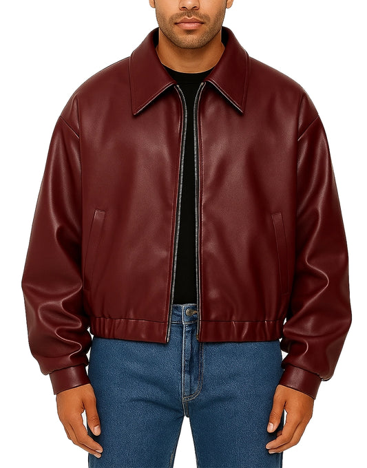 Oversized Burgundy Leather Jacket For Man