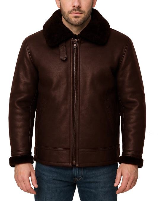 Premium Leather Dark Brown Shearling Jacket For Men