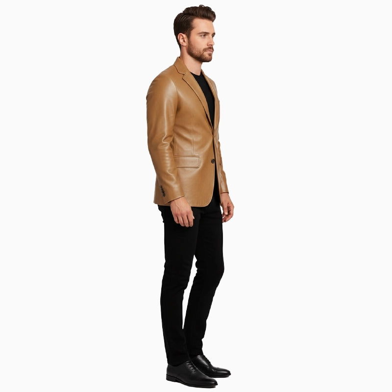 PremiumQualityMen_sCamelLeatherBlazer