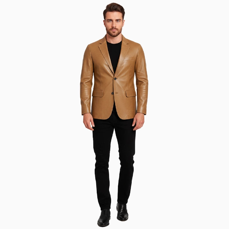 PremiumQualityMensCamelBrownLeatherBlazer
