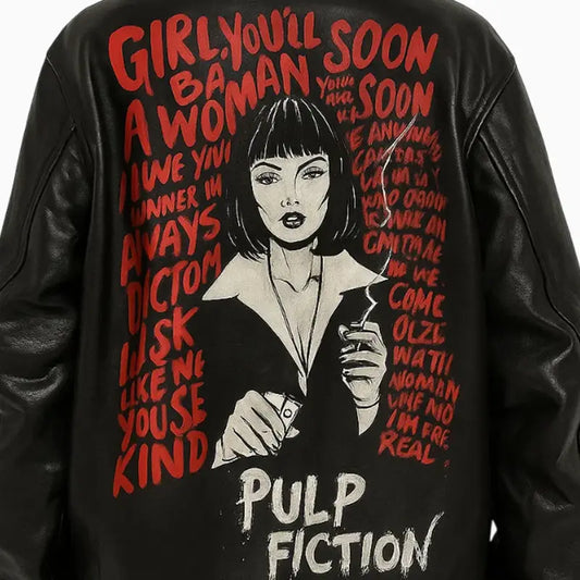 Pulp Fiction Design Women’s Black Leather Jacket