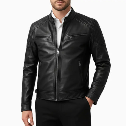 QuiltedBlackleatherBikerJacketForMen