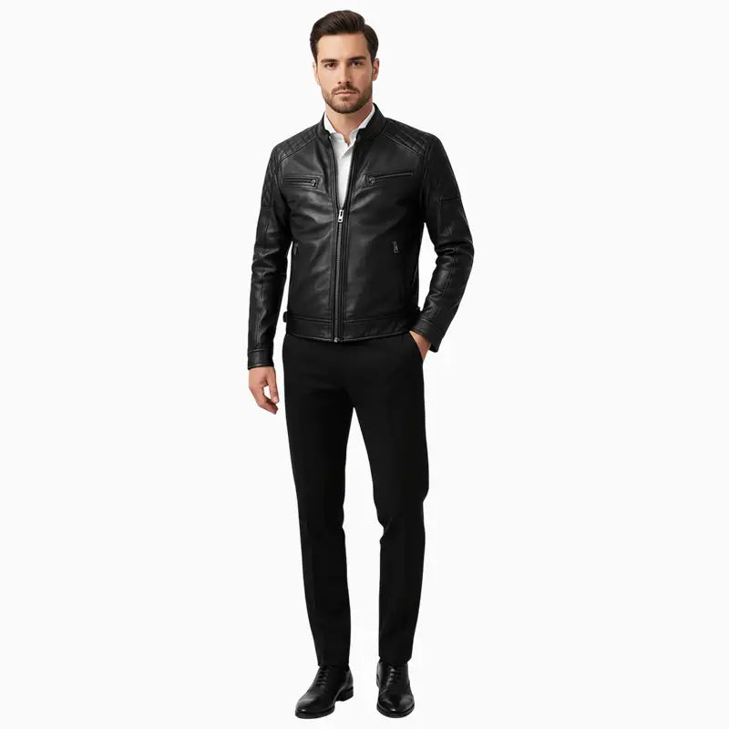 QuiltedBlackleatherJacketForMen