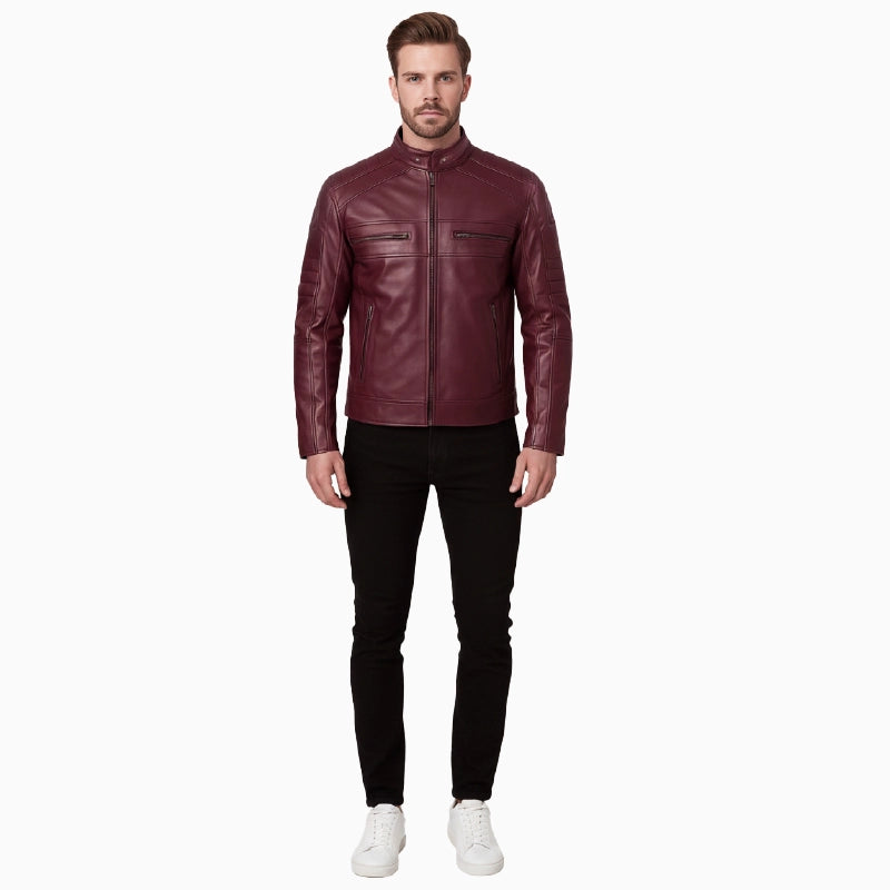QuiltedBurgundyLeatherJacketForMen
