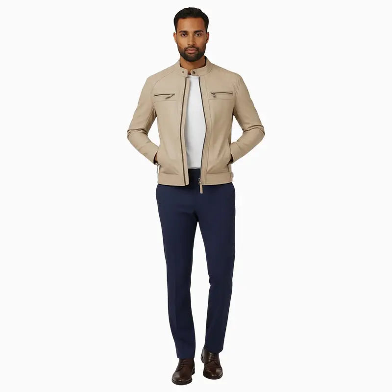 QuiltedDesignBeigeLeatherJacket