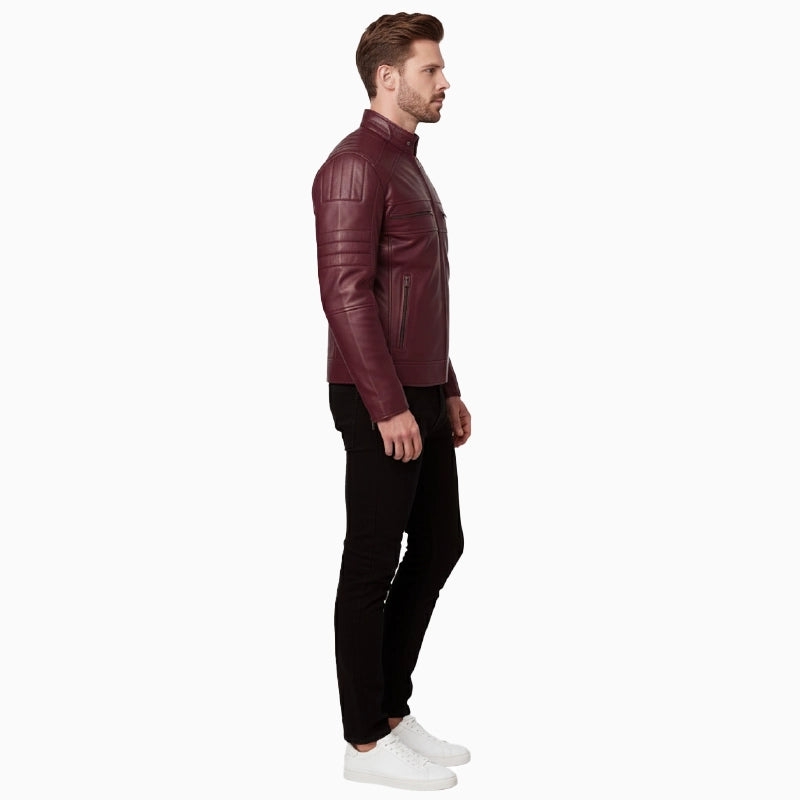 QuiltedDetailingBurgundyJacketForMen