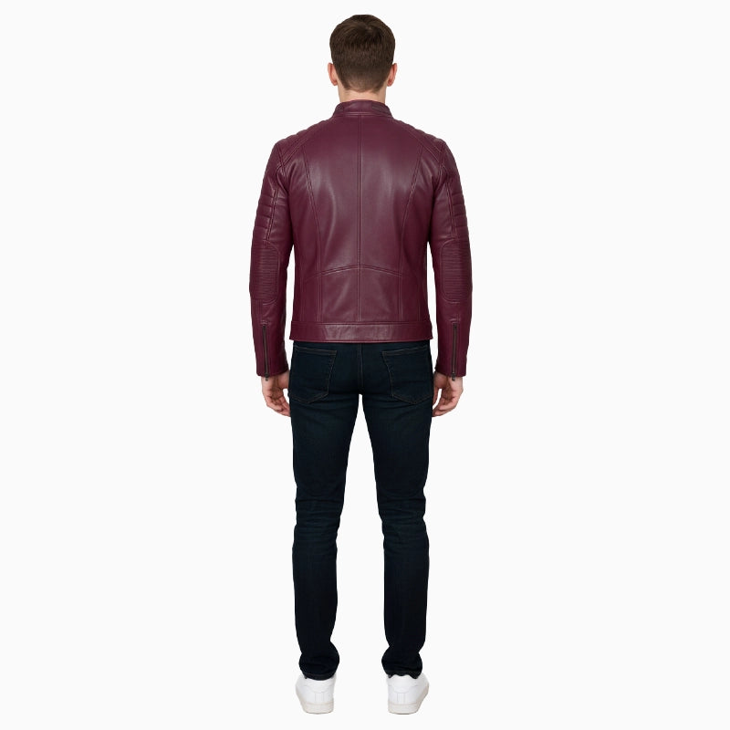 QuiltedDetailingLeatherJacketMen