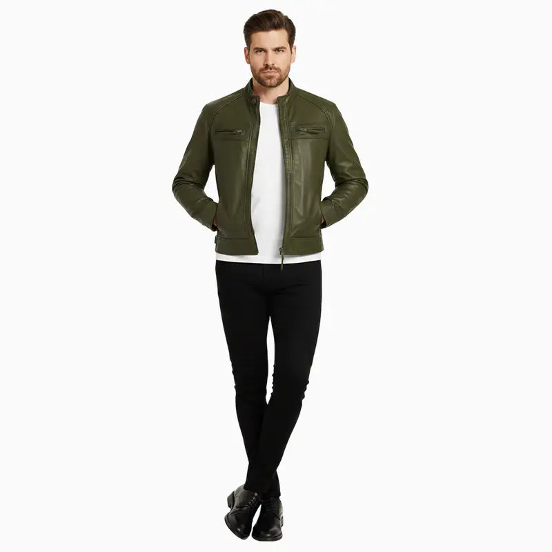 RacerStyle100_LeatherGreenJacketForMen