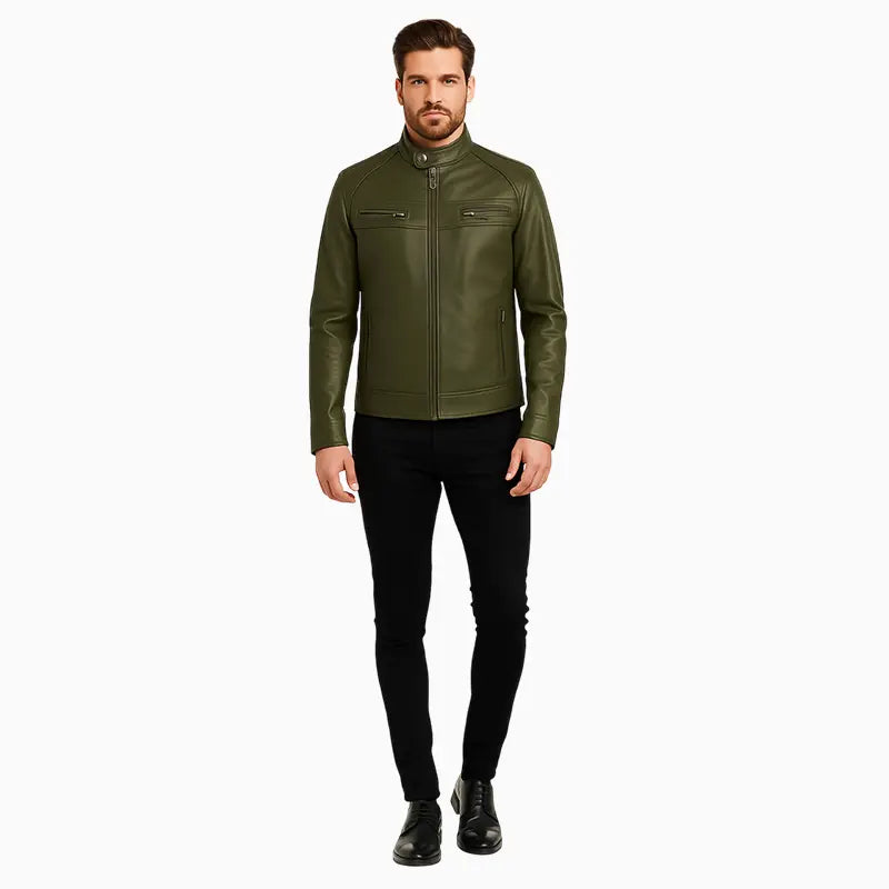 RacerStyle100_LeatherOliveGreenJacketForMen