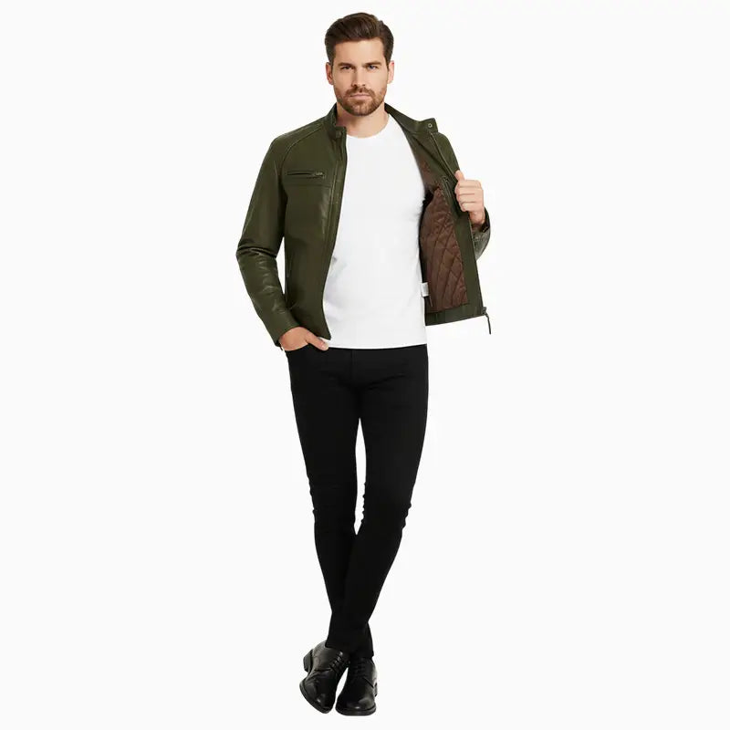 RacerStyle100_LeatherOliveGreenJacketMen