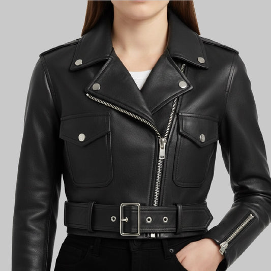 RealLeatherBlackCroppedJacketForWomen