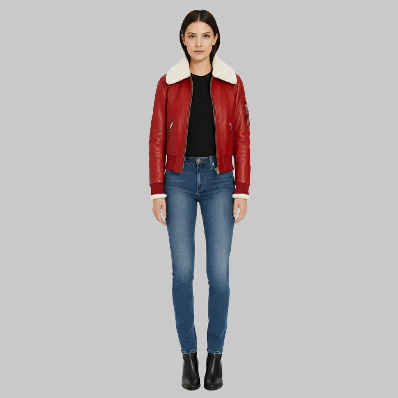 RedAviatorJacketwithShearlingforWomen