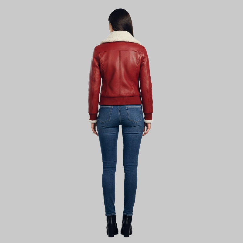 RedAviatorLeatherJacketShearlingforWomen