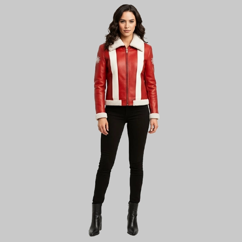 RedJacketwithShearlingCollarandSleevesEmbroidery