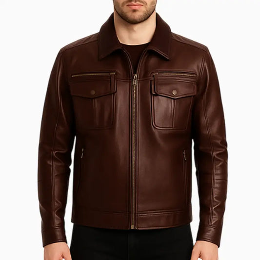 RegularFitBrownLeatherJacketForMen