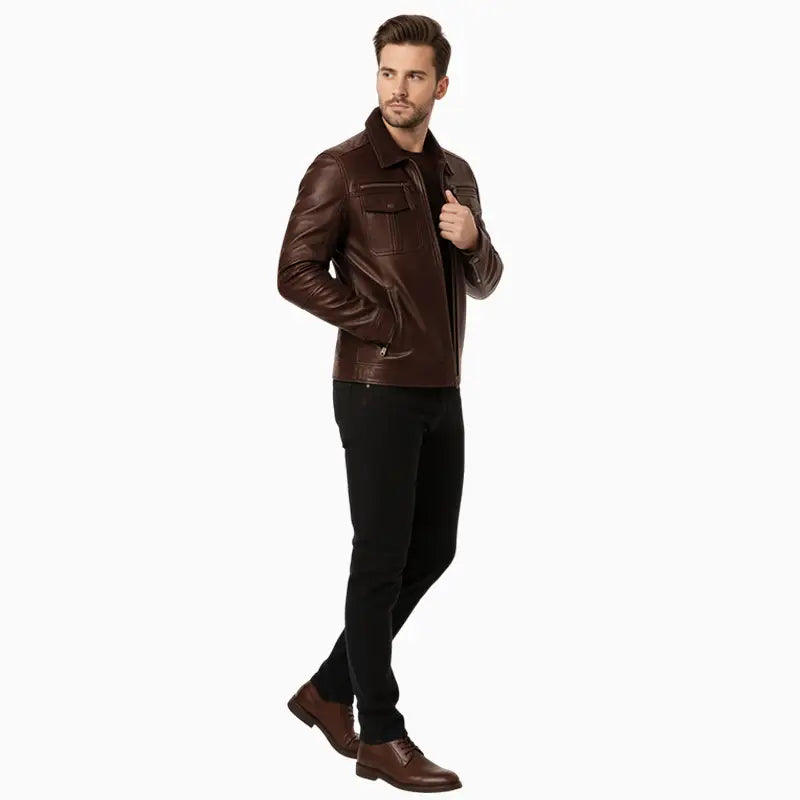 RegularFitBrownLeatherJacketMen