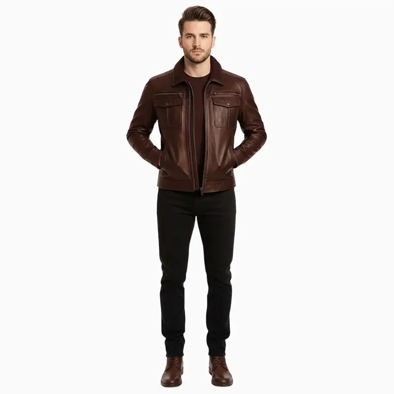 Regular Fit Leather Jacket For Men