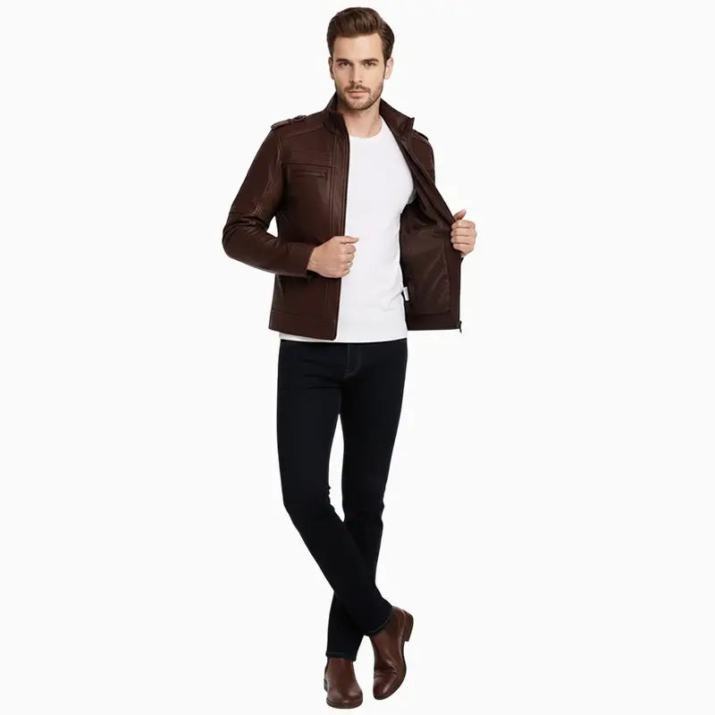 Rib-KnitMen_sMatteBrownLeatherCafeRacerJacket