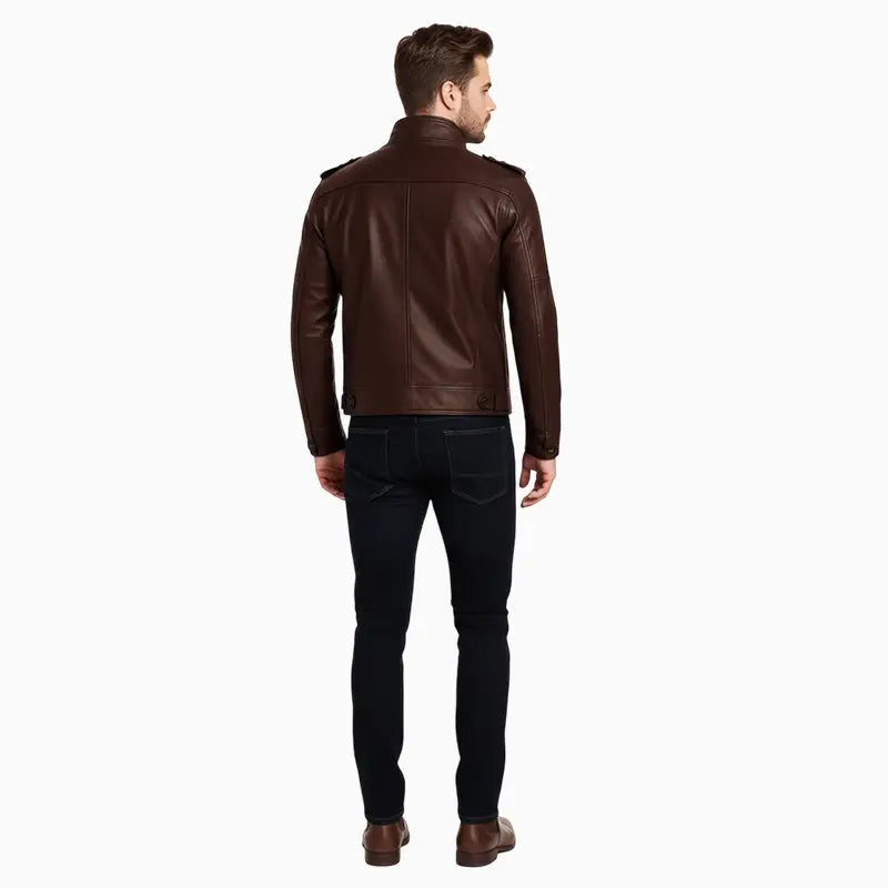 Rib-KnitStyleMen_sMatteBrownCafeRacerJacket