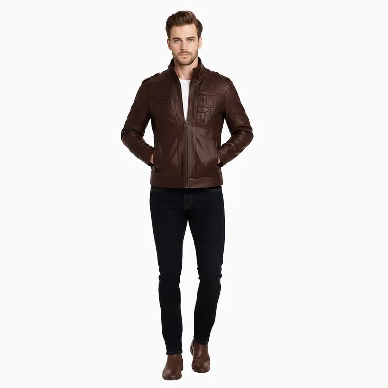 Rib-KnitStyleMen_sMatteBrownLeatherCafeJacket
