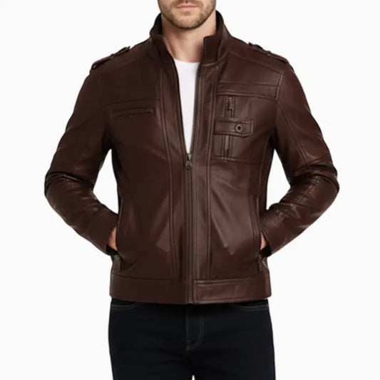 Rib-KnitStyleMen_sMatteBrownLeatherCafeRacerJacket