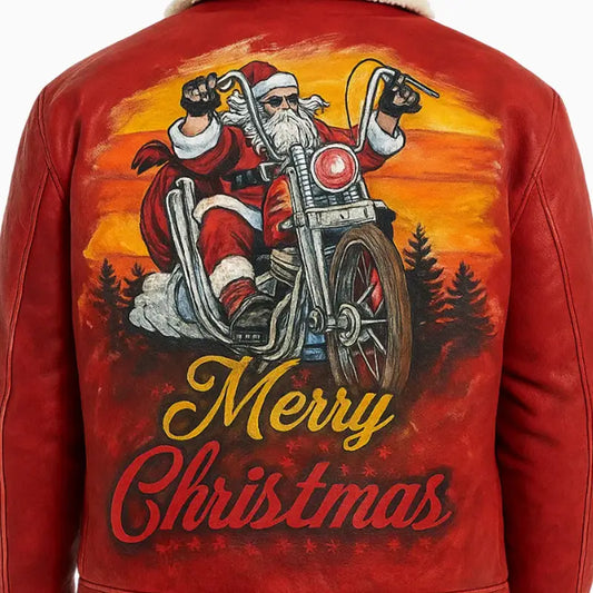 Santa on America Chopper Hand Painted Leather Jacket