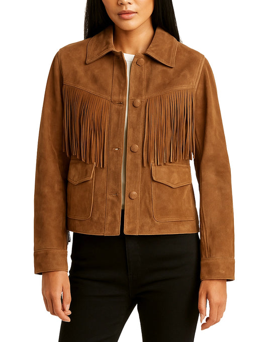 Brown Premium Genuine Suede Fringed Jacket