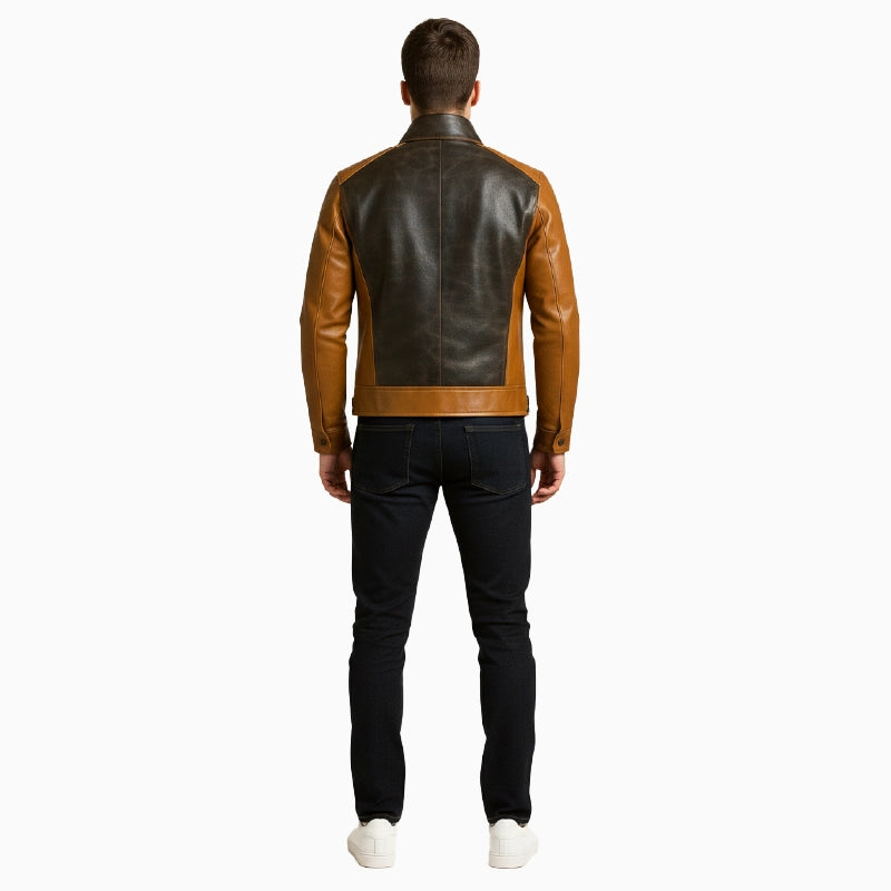 Two-TonedBlackAndBrownCafeLeatherJacketForMen