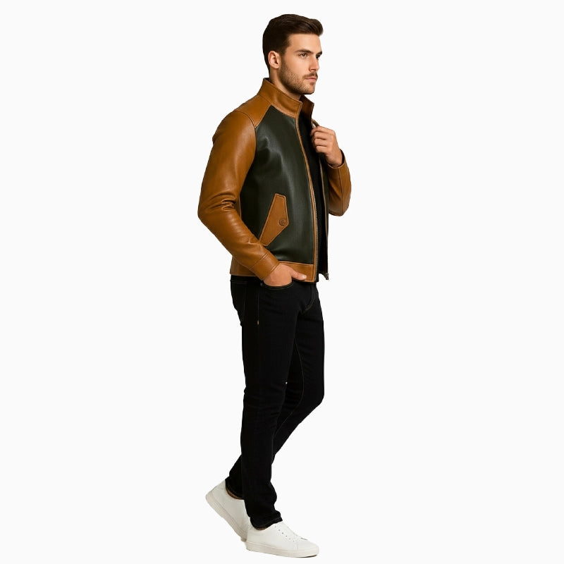 Two-TonedBlackAndBrownCafeRacerJacketForMen