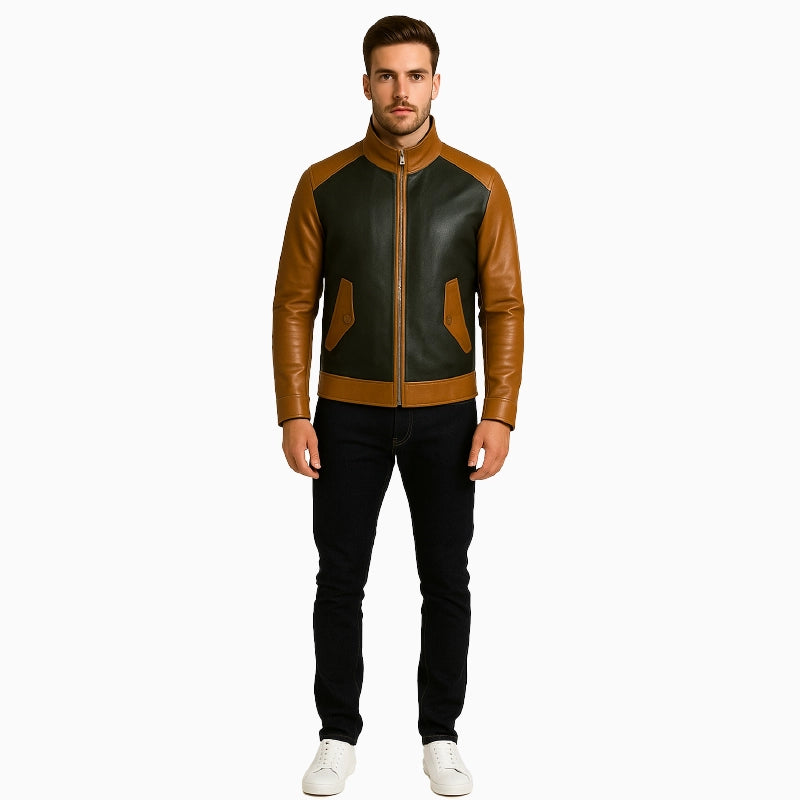 Two-TonedBlackAndBrownCafeRacerLeatherJacketMen