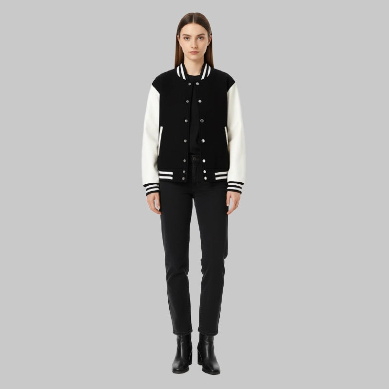 WomenBlackAndWhiteVarsityJacket