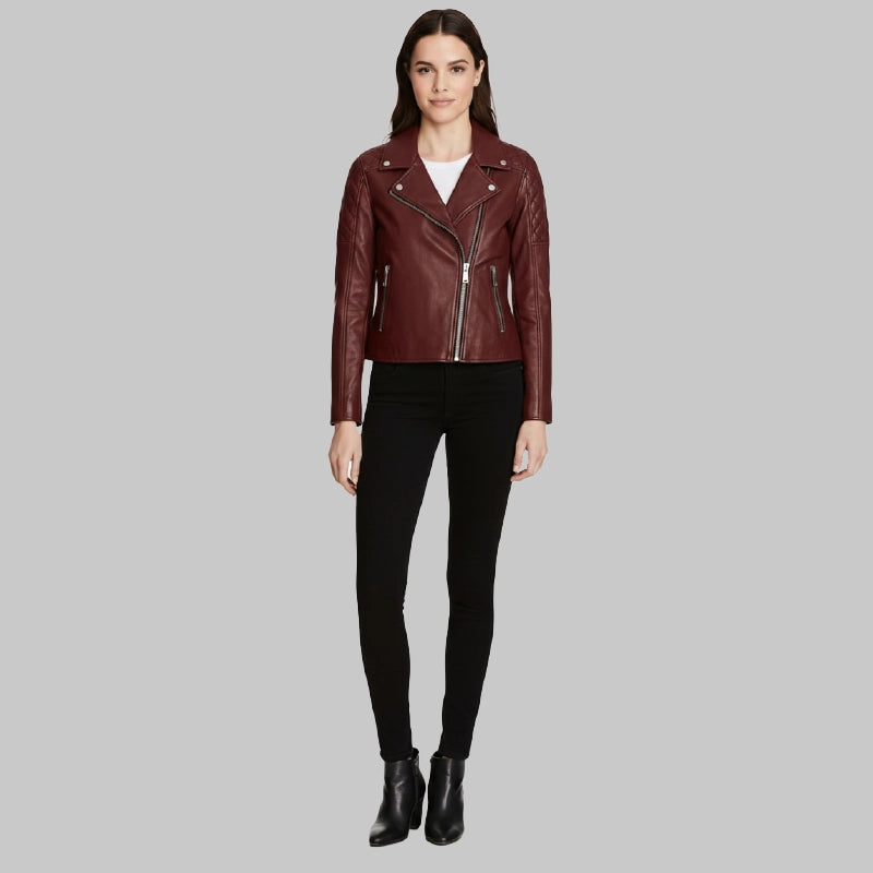 WomenBurgundyBikerJacket