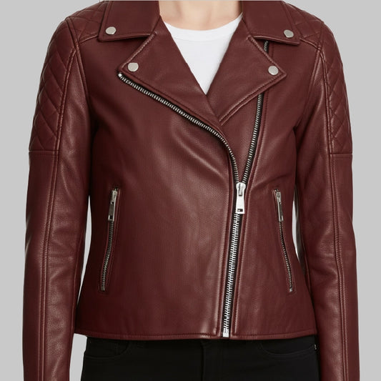 WomenBurgundyOklahomaBikerJacket