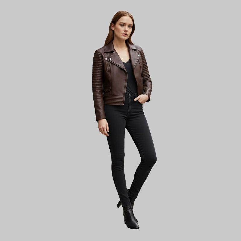 WomenDarkBrownQuiltedLeatherJacket