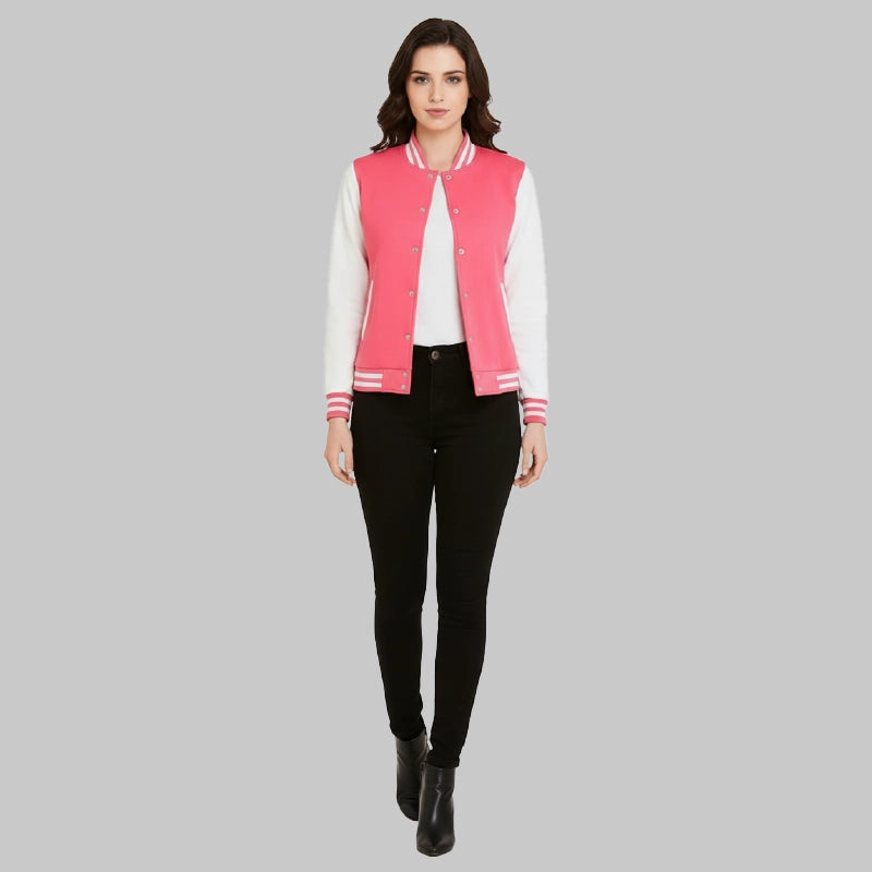 WomenPinkandWhiteVarsityJacket