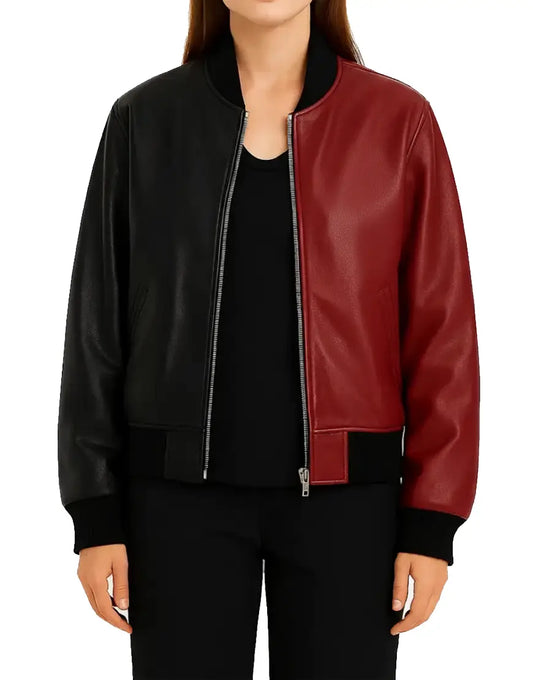 Womens Red with Black Halloween Bomber Jacket