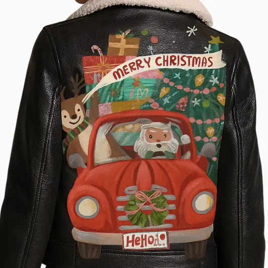 Women’s Black Biker Style Hand Painted Leather Jackets