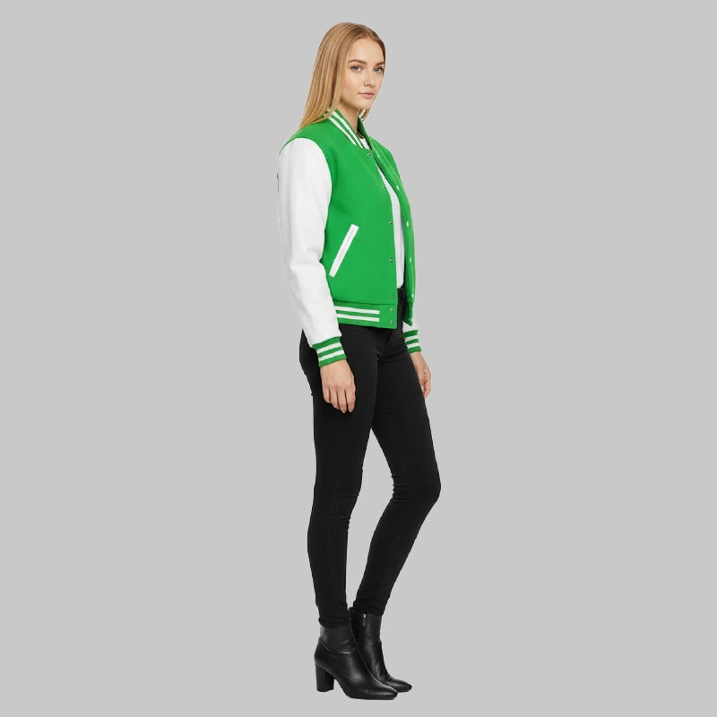 Women_sGreenWhiteBaseballVarsityJacket