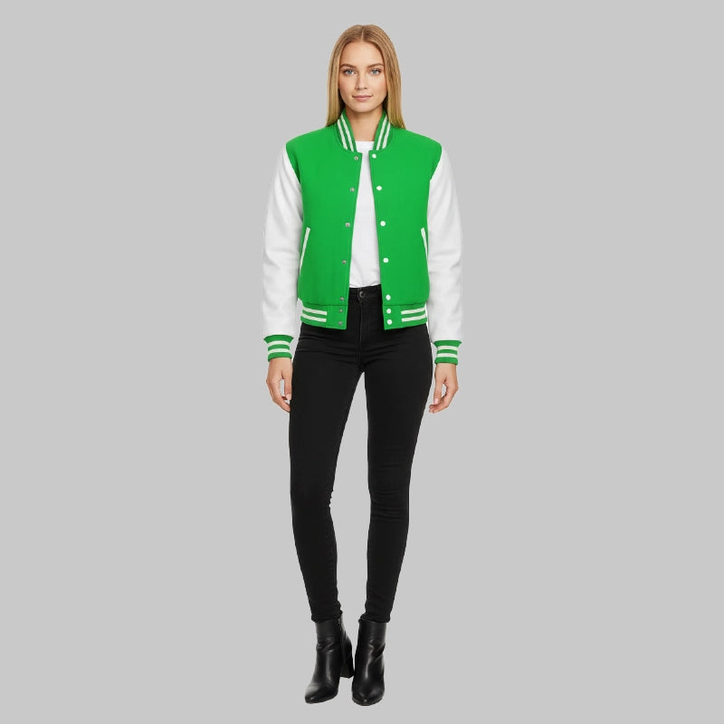Women_sGreenandWhiteBaseballJacket