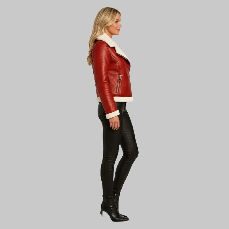 Women_sRedLeatherJacketwithShearling