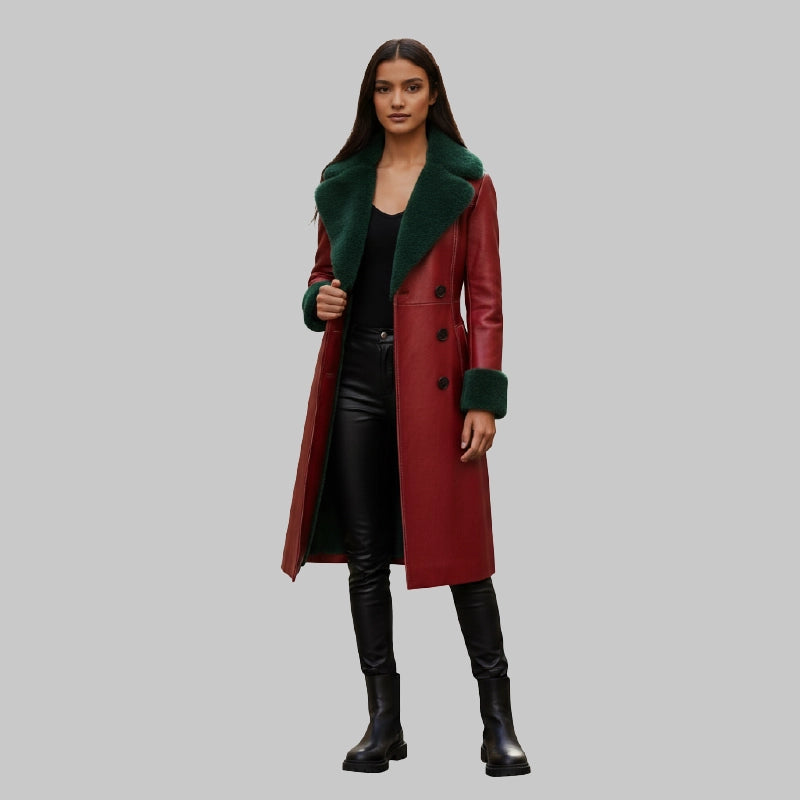 Women_sRedLeatherLongCoatGreenShearling