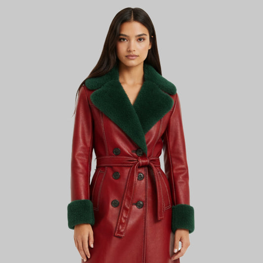 Women_sRedLeatherLongCoatwithGreenShearling