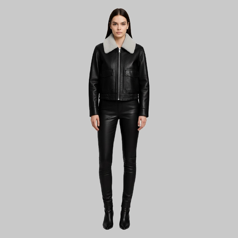 Women_sSolidBlackShearlingJacket