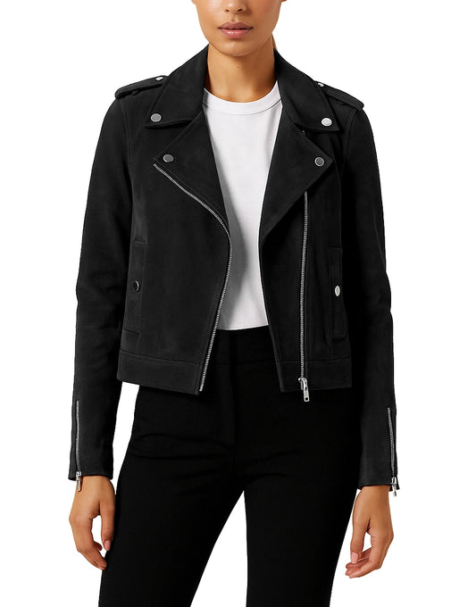 Women’s Studded Black Suede Leather Jacket