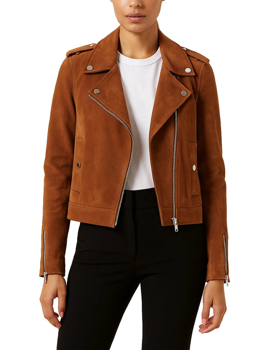 Women’s Studded Brown Suede Leather Jacket
