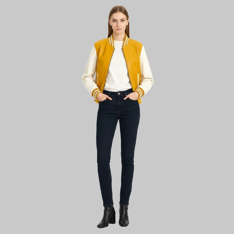 Women_sYellowandWhiteVarsityJacket