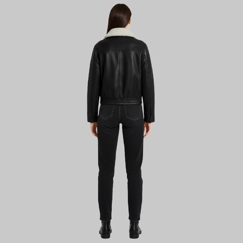 WomensAviatorSolidBlackShearlingJacket