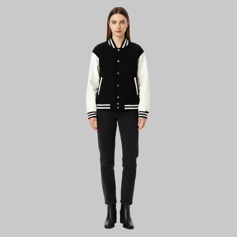 WomensBlackAndWhiteVarsityJacket
