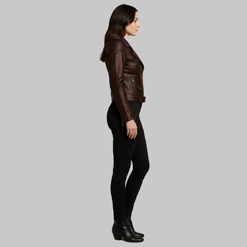 WomensBrownMotorcycleLeatherJacket