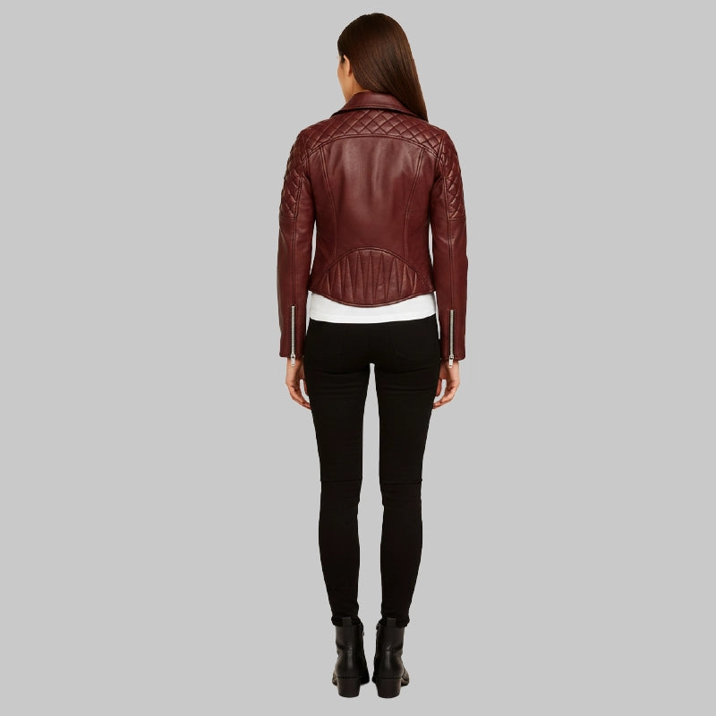 WomensBurgundyBikerJacket